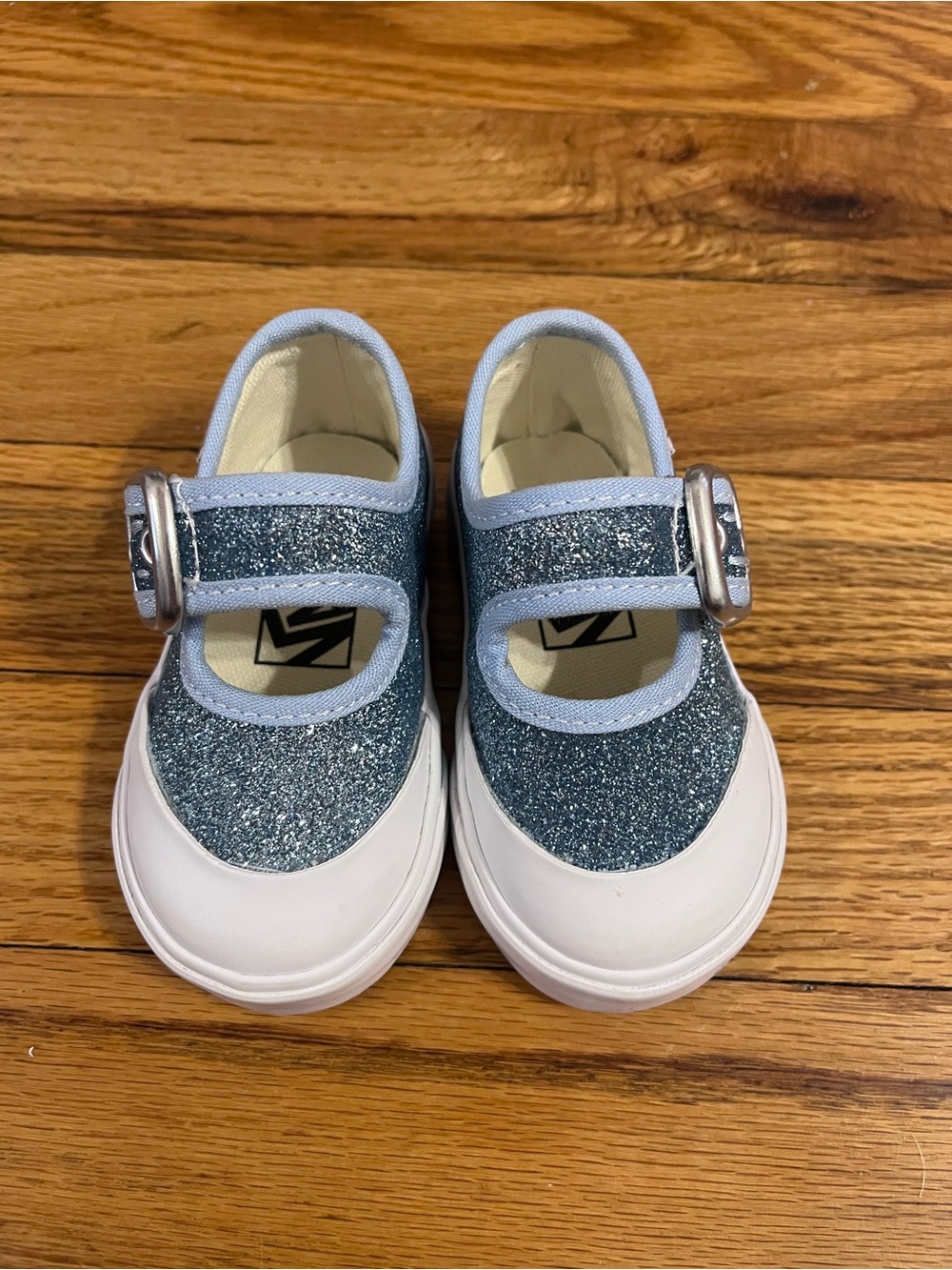 Vans Kids Glitter Mary Janes - Light Blue and White